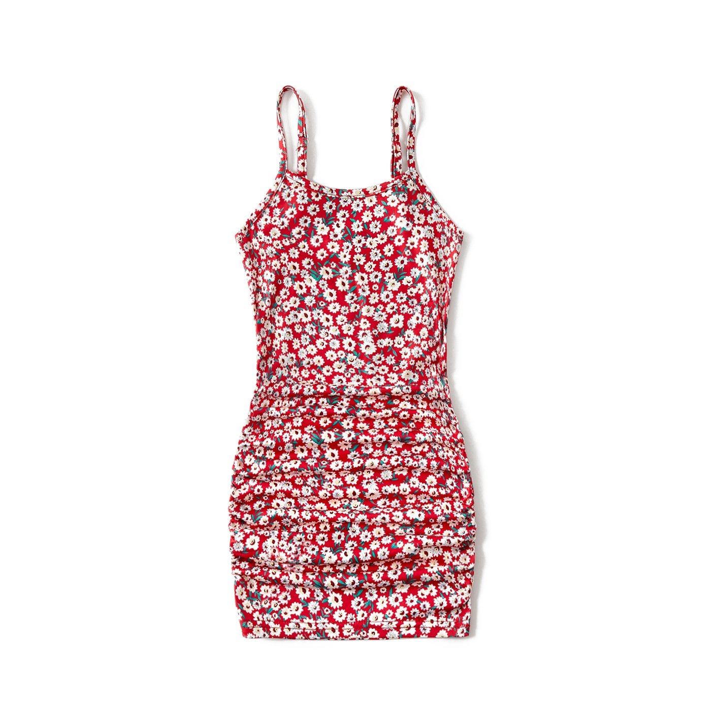 Mommy and Me Allover Floral Print Drawstring Ruched Bodycon Cami Dresses - 20557242