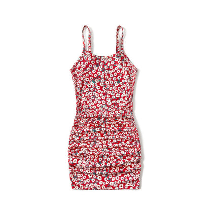 Mommy and Me Allover Floral Print Drawstring Ruched Bodycon Cami Dresses - 20557242