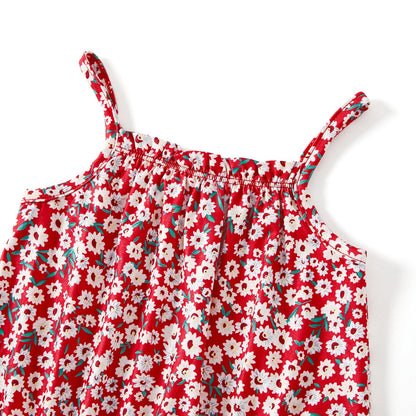 Mommy and Me Allover Floral Print Drawstring Ruched Bodycon Cami Dresses - 20557242
