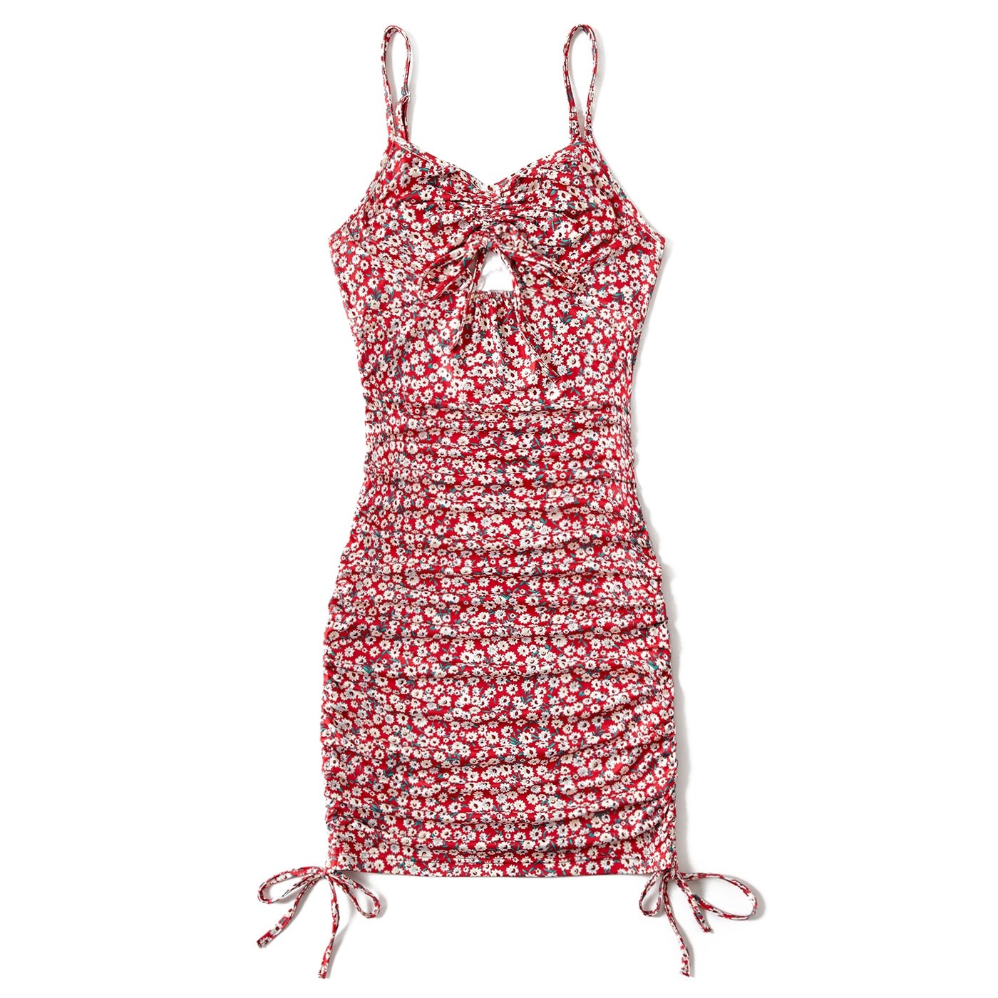Mommy and Me Allover Floral Print Drawstring Ruched Bodycon Cami Dresses - 20557242