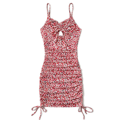 Mommy and Me Allover Floral Print Drawstring Ruched Bodycon Cami Dresses - 20557242
