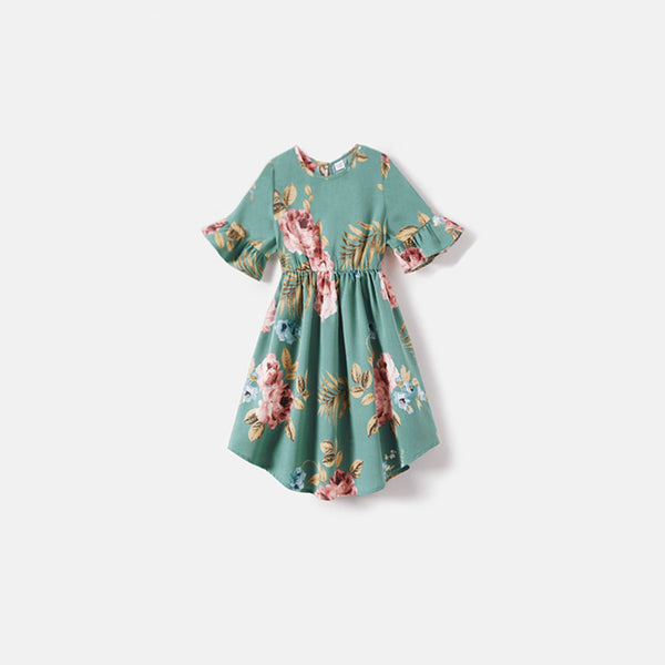 Mommy and Me Allover Floral Print Ruffle Half-sleeve Dresses - 20545264