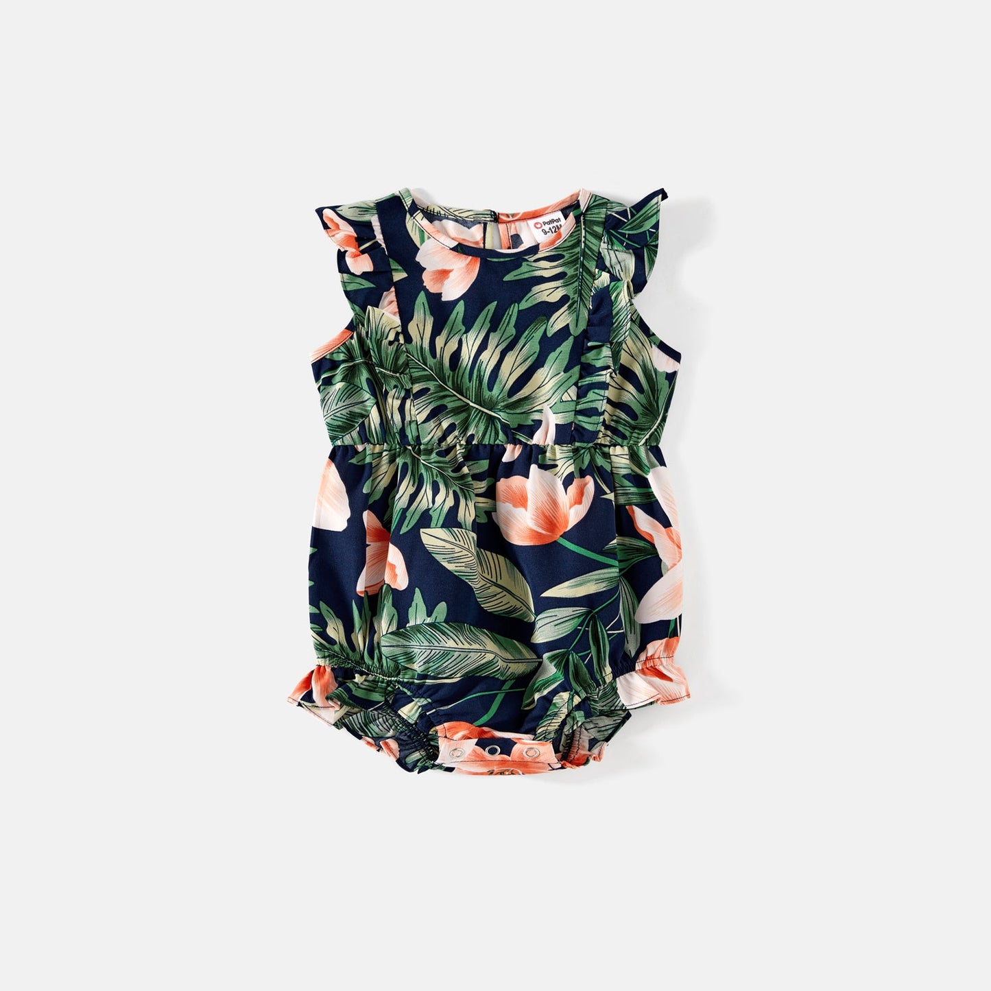 Mommy and Me Allover Plant Print Halter Neck Sleeveless Belted Romper Shorts - 20596432