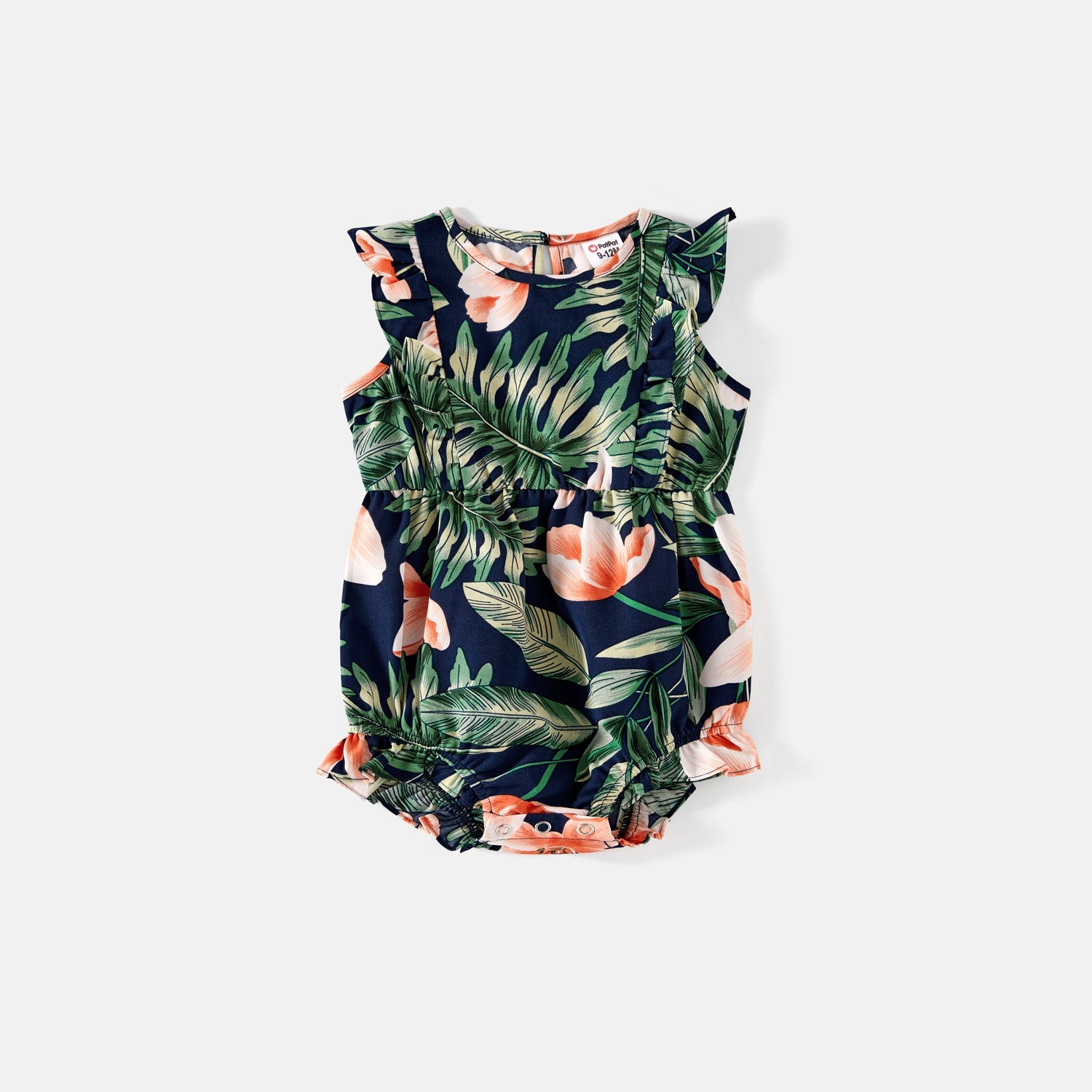 Mommy and Me Allover Plant Print Halter Neck Sleeveless Belted Romper Shorts - 20596432