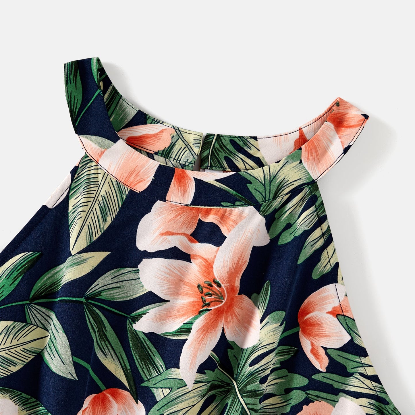 Mommy and Me Allover Plant Print Halter Neck Sleeveless Belted Romper Shorts - 20596432
