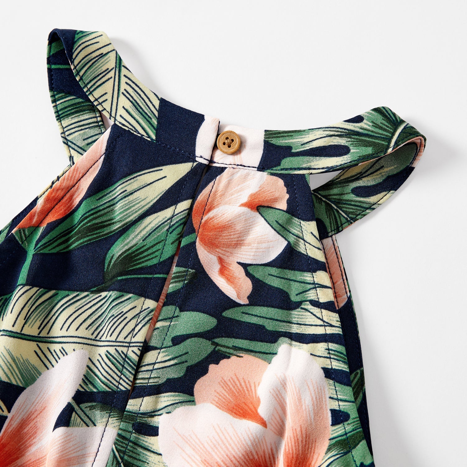 Mommy and Me Allover Plant Print Halter Neck Sleeveless Belted Romper Shorts - 20596432