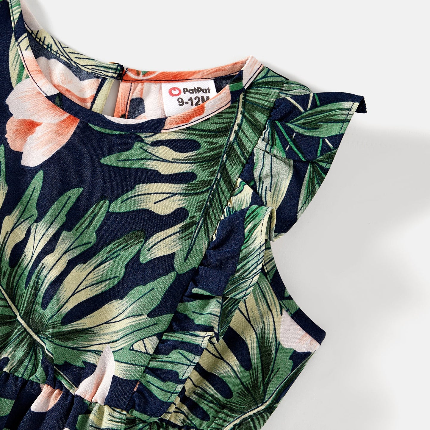 Mommy and Me Allover Plant Print Halter Neck Sleeveless Belted Romper Shorts - 20596432