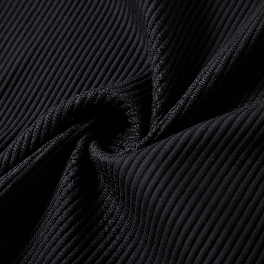 Mommy and Me Black Cotton Ribbed Halter Bodycon Dresses - 20571313