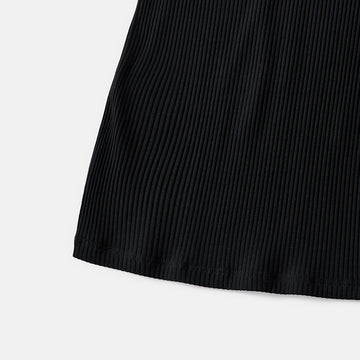 Mommy and Me Black Cotton Ribbed Halter Bodycon Dresses - 20571313