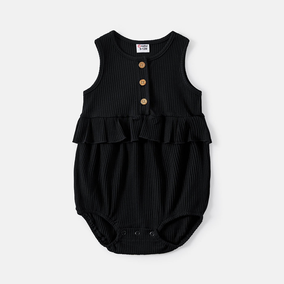 Mommy and Me Black Cotton Ribbed Halter Bodycon Dresses - 20571313