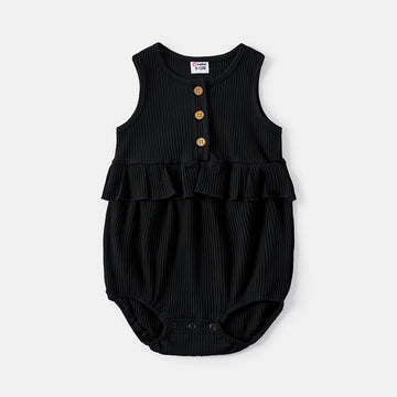 Mommy and Me Black Cotton Ribbed Halter Bodycon Dresses - 20571313