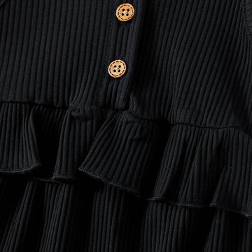 Mommy and Me Black Cotton Ribbed Halter Bodycon Dresses - 20571313