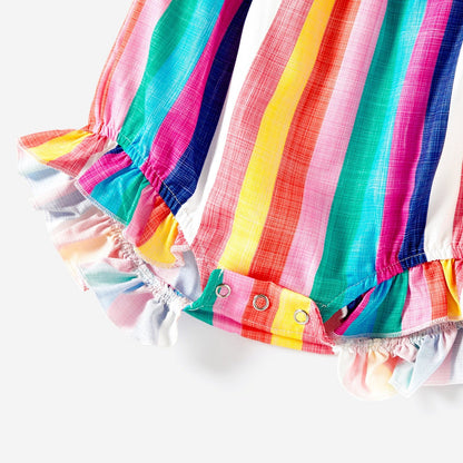Mommy and Me Colorful Striped Sleeveless Belted Dresses - 20572651