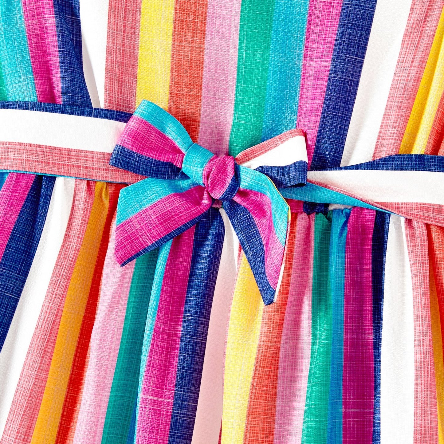 Mommy and Me Colorful Striped Sleeveless Belted Dresses - 20572651
