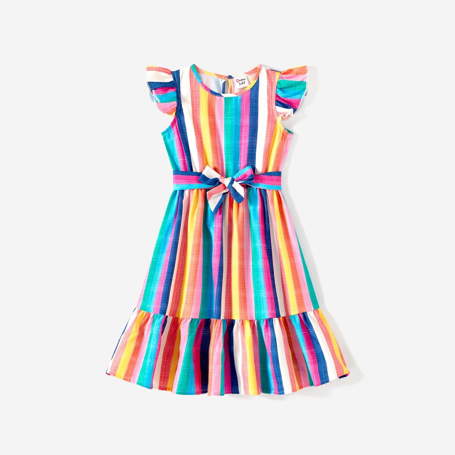 Mommy and Me Colorful Striped Sleeveless Belted Dresses - 20572651