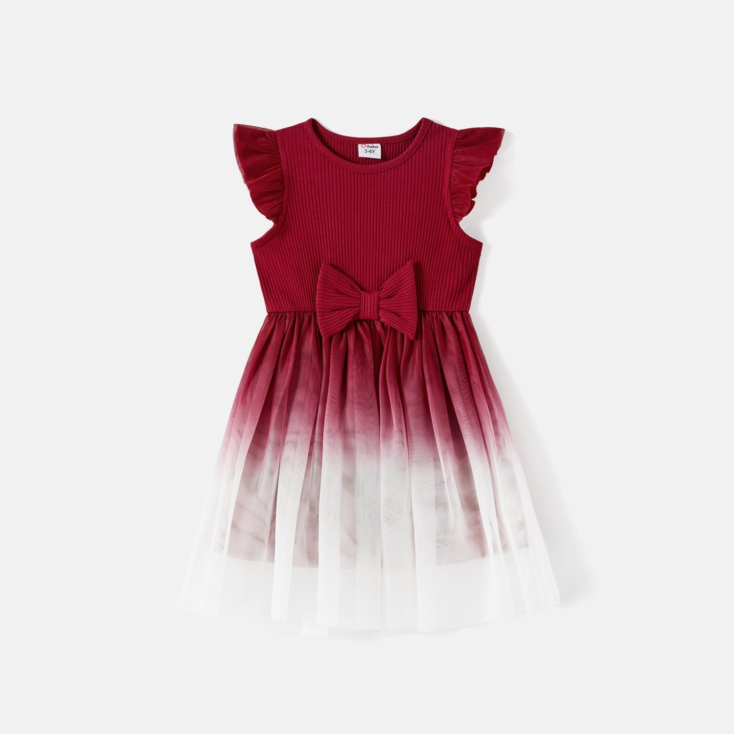 Mommy and Me Cotton Ribbed Spliced Ombre Mesh Dresses - 20598454