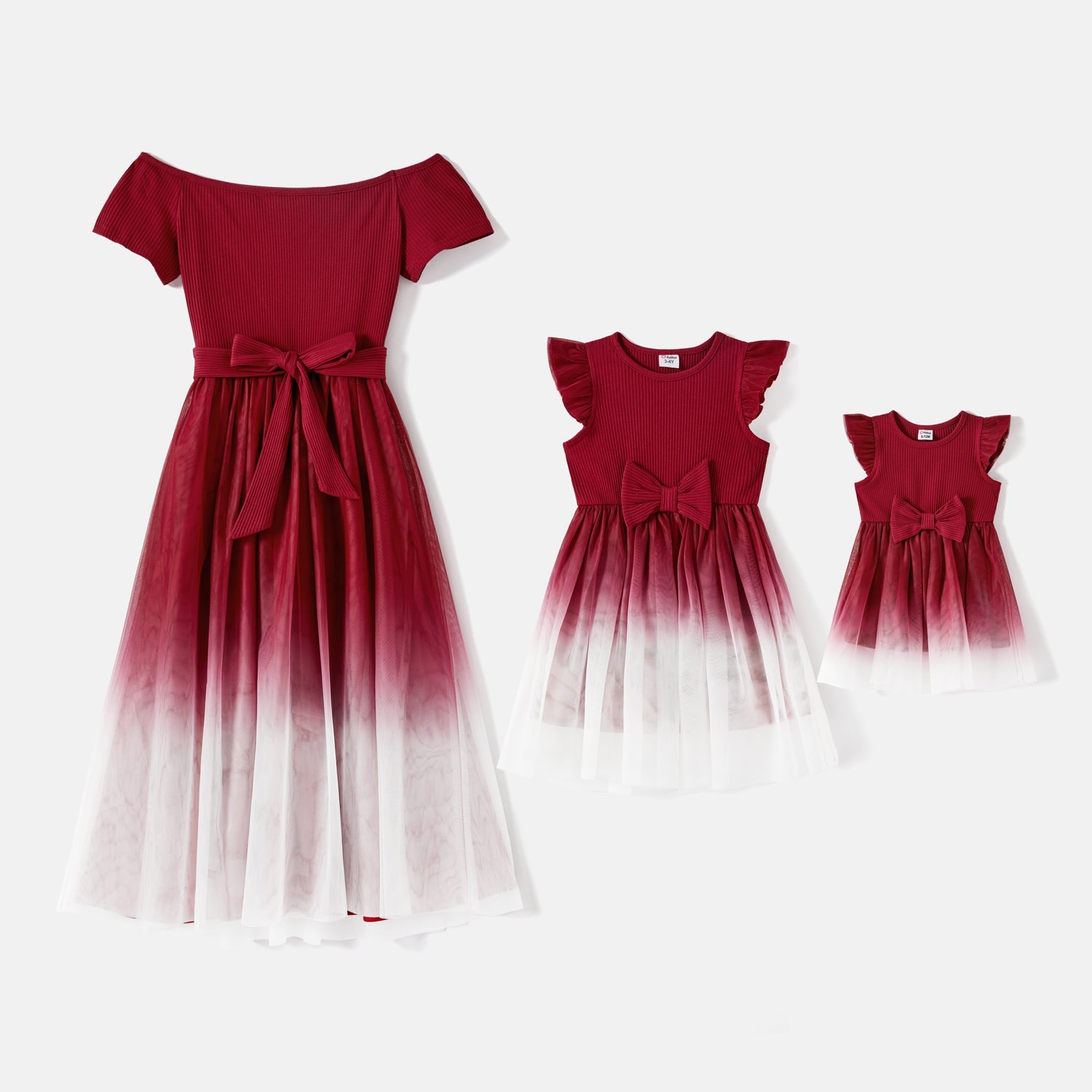 Mommy and Me Cotton Ribbed Spliced Ombre Mesh Dresses - 20598454