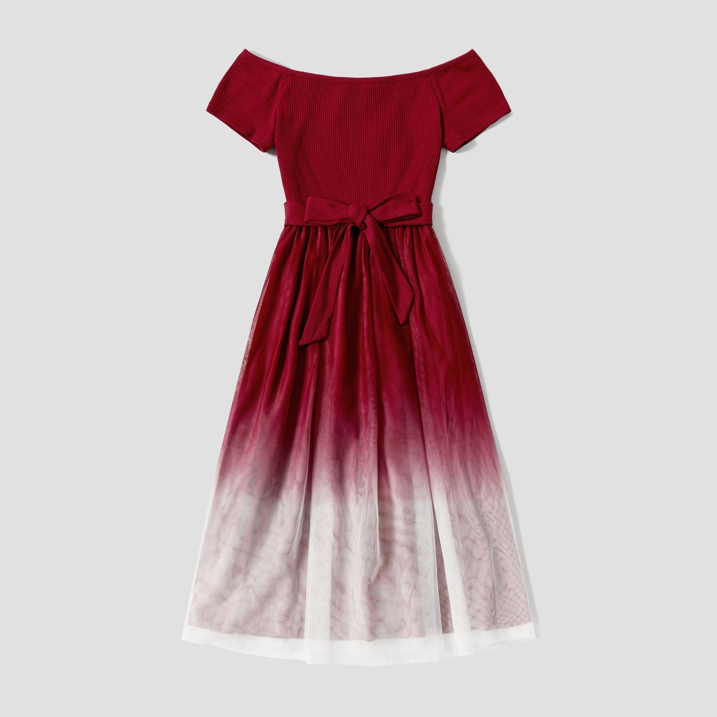 Mommy and Me Cotton Ribbed Spliced Ombre Mesh Dresses - 20598454