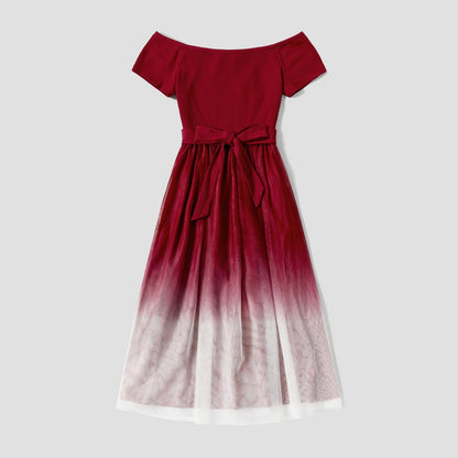 Mommy and Me Cotton Ribbed Spliced Ombre Mesh Dresses - 20598454