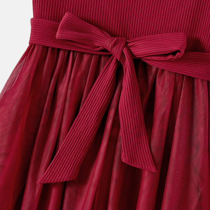Mommy and Me Cotton Ribbed Spliced Ombre Mesh Dresses - 20598454