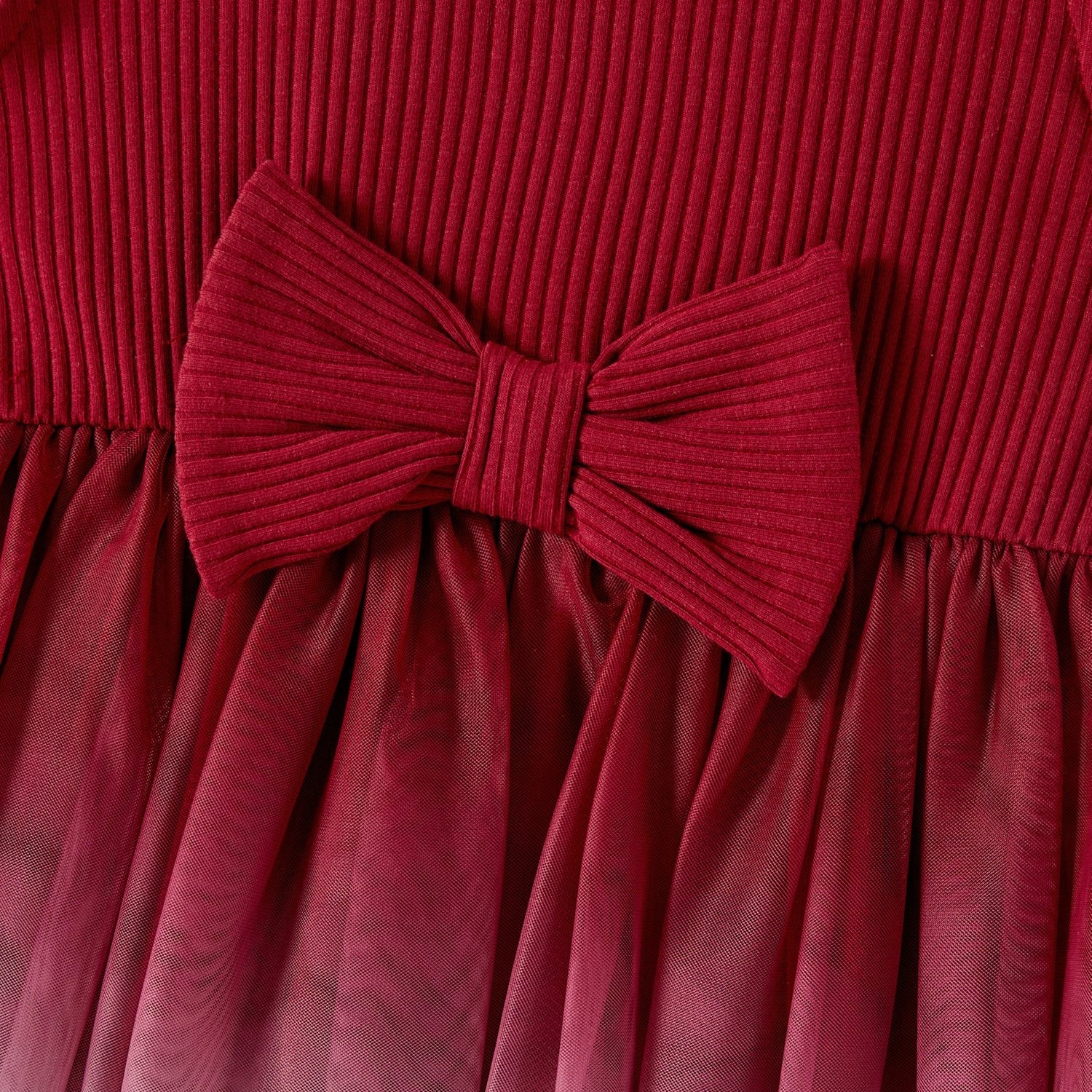 Mommy and Me Cotton Ribbed Spliced Ombre Mesh Dresses - 20598454