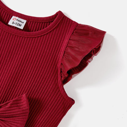 Mommy and Me Cotton Ribbed Spliced Ombre Mesh Dresses - 20598454