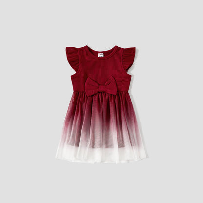 Mommy and Me Cotton Ribbed Spliced Ombre Mesh Dresses - 20598454