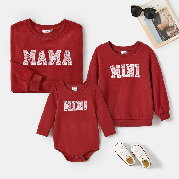 Mommy and Me Embroidery Letter Print Long Sleeve Sweatshirts - 20705640