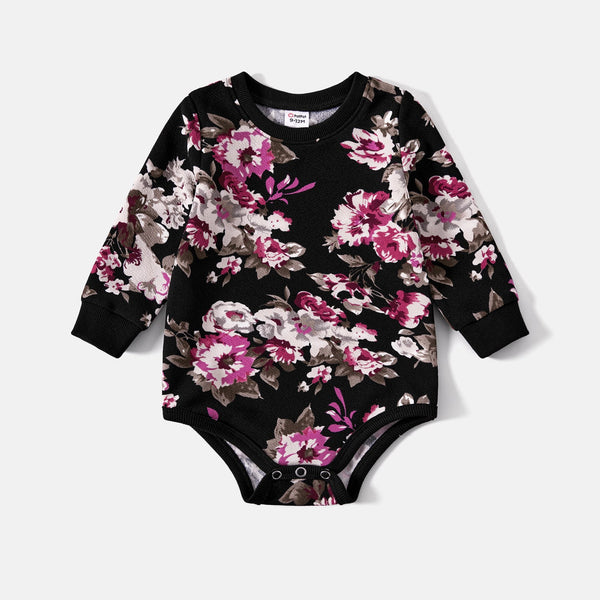 Mommy and Me Floral Print Crewneck Drop Shoulder Long-sleeve Tops - 20678780
