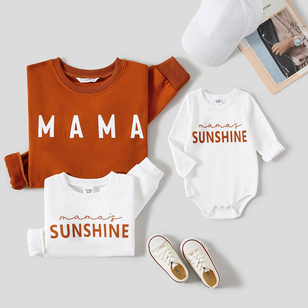 Mommy and Me Letter Print Round Neck Long-sleeve Matching Tops - 20678533