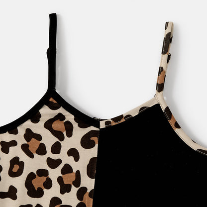 Mommy and Me Naia? Leopard & Black Spliced Bodycon Cami Dresses - 20620031