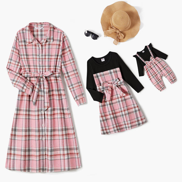 Mommy and Me Plaid Belted Strappy Dresses - 20679259