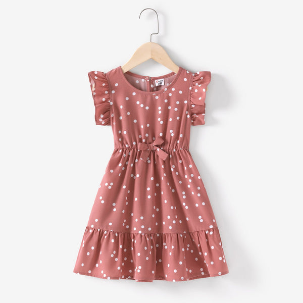 Mommy and Me Polka Dots Flutter-Sleeve with Bowknot Dress - 20330824