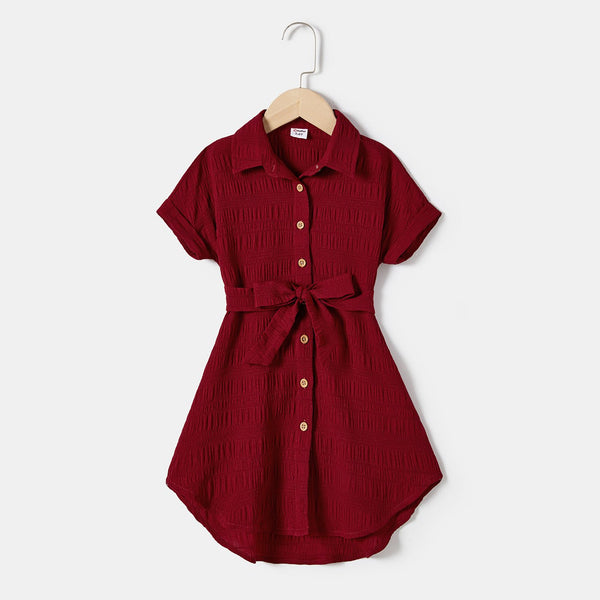 Mommy and Me Red Short-sleeve Belted High Low Hem Dresses - 20680356