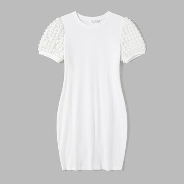 Mommy and Me Textured Puff Sleeve Rib-knit Dresses - 20675991