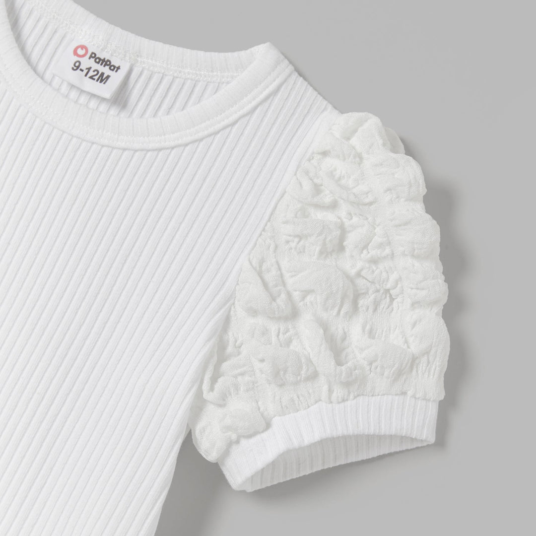 Mommy and Me Textured Puff Sleeve Rib-knit Dresses - 20675991