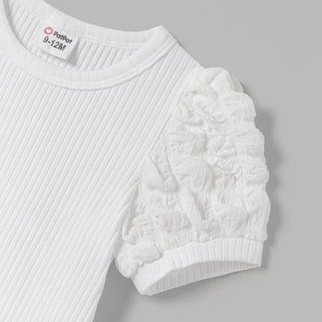 Mommy and Me Textured Puff Sleeve Rib-knit Dresses - 20675991
