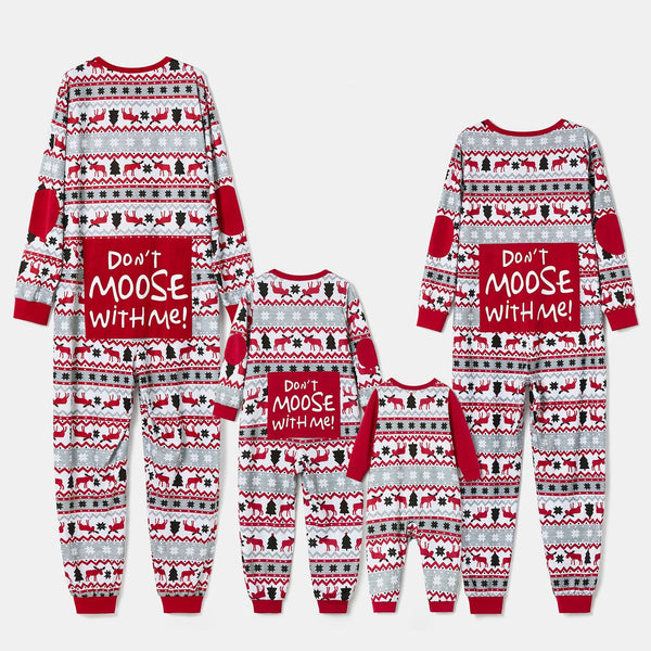 Mosaic DON'T MOOSE WITH ME Family Matching Christmas Pajamas Onesies with Hat (Flame resistant) - 19661117