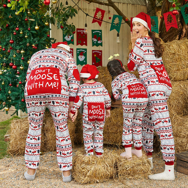 Mosaic DON'T MOOSE WITH ME Family Matching Christmas Pajamas Onesies with Hat (Flame resistant) - 19661117