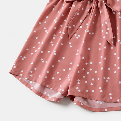Polka Dots Pink Halter Neck Sleeveless Belted Romper for Mom and Me - 20396498