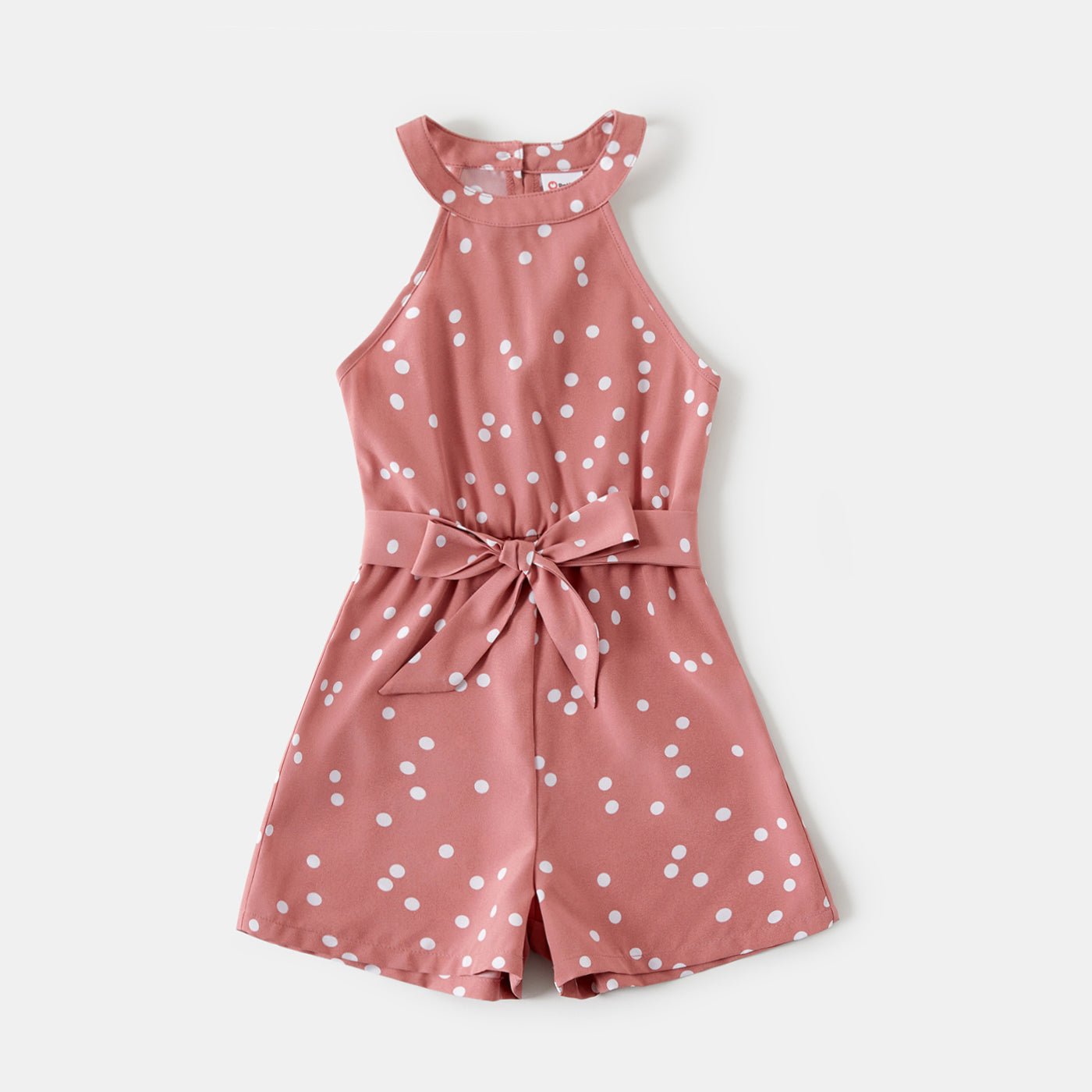 Polka Dots Pink Halter Neck Sleeveless Belted Romper for Mom and Me - 20396498