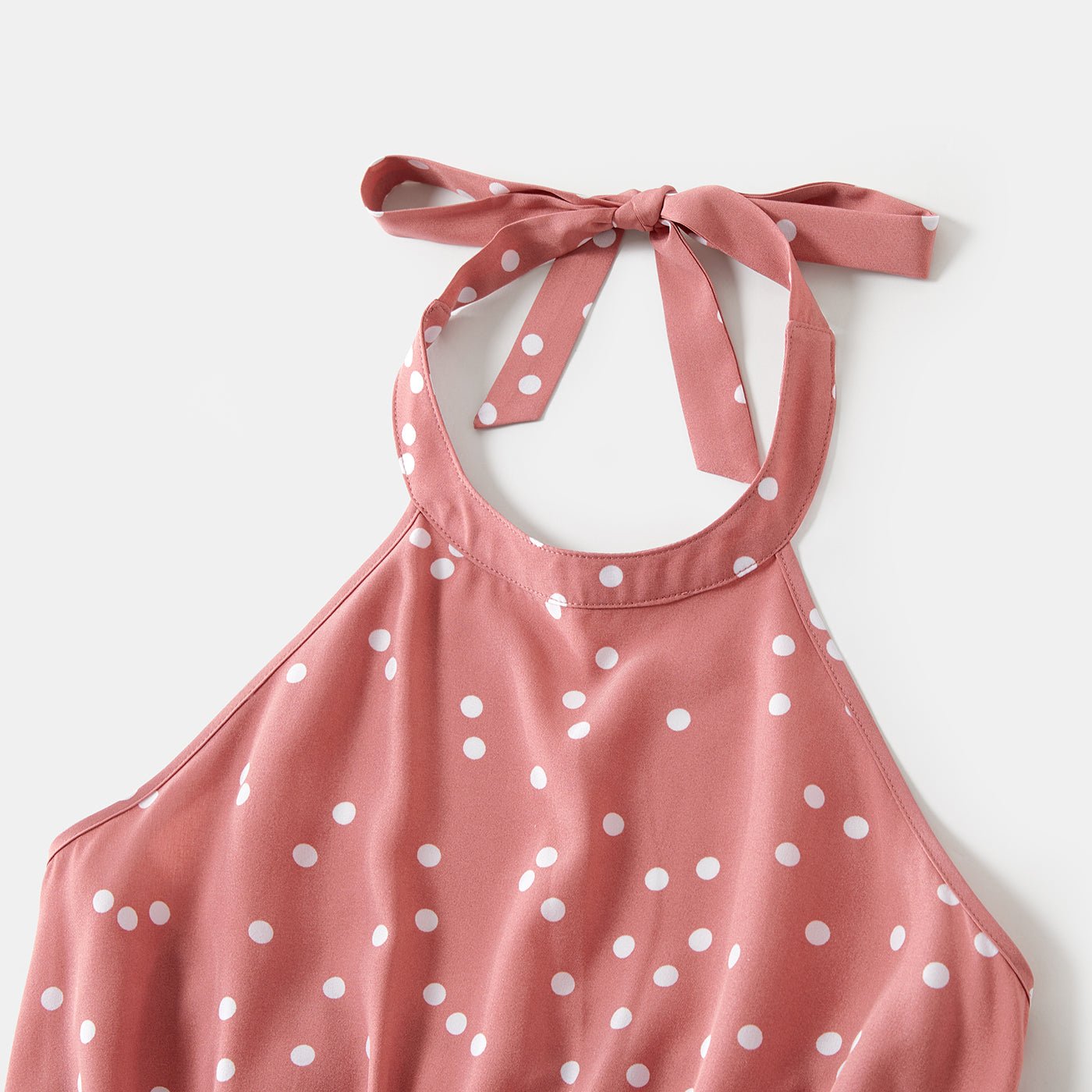 Polka Dots Pink Halter Neck Sleeveless Belted Romper for Mom and Me - 20396498