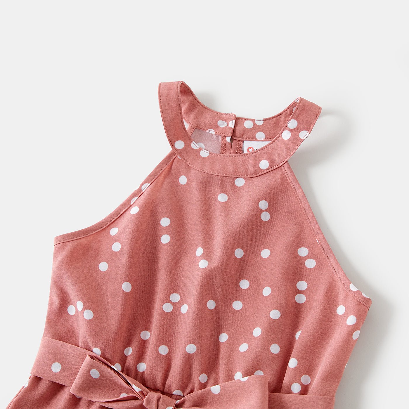 Polka Dots Pink Halter Neck Sleeveless Belted Romper for Mom and Me - 20396498