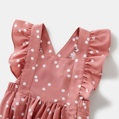Polka Dots Pink Halter Neck Sleeveless Belted Romper for Mom and Me - 20396498