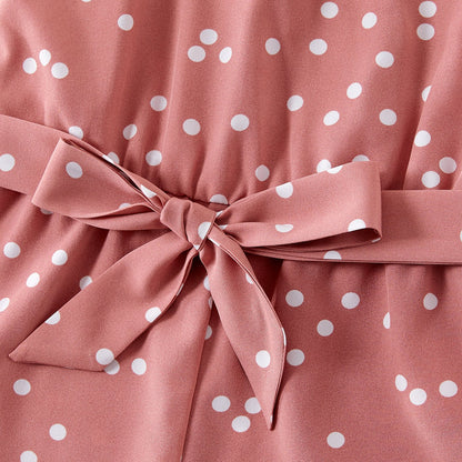 Polka Dots Pink Halter Neck Sleeveless Belted Romper for Mom and Me - 20396498