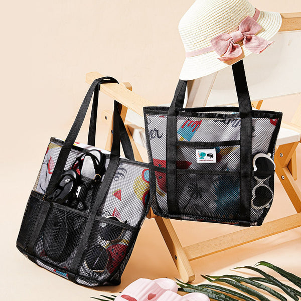 Portable Mesh Shoulder Tote Bag Travel Beach Bag for Mom and Me - 20462415